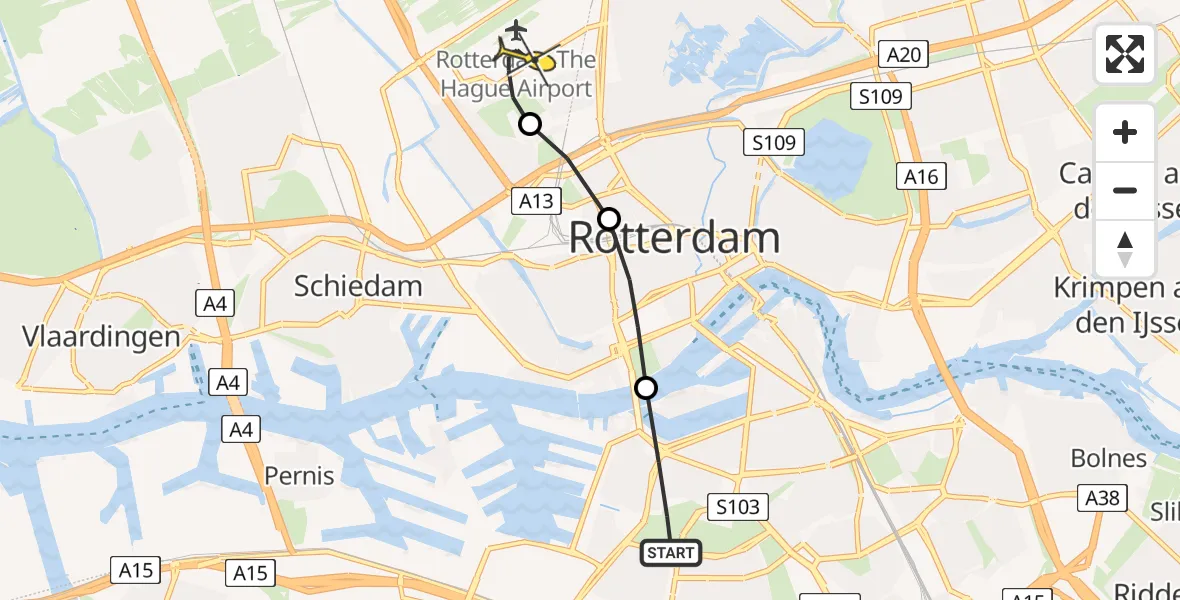 Routekaart van de vlucht: Lifeliner 2 naar Rotterdam The Hague Airport