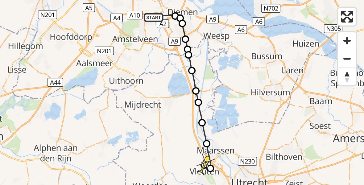 Routekaart van de vlucht: Lifeliner 1 naar Utrecht