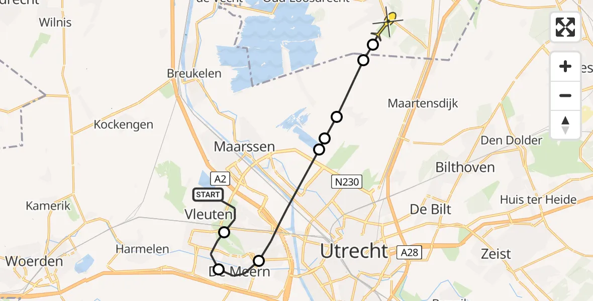 Routekaart van de vlucht: Lifeliner 1 naar Vliegveld Hilversum