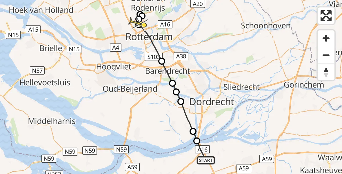 Routekaart van de vlucht: Lifeliner 2 naar Rotterdam The Hague Airport