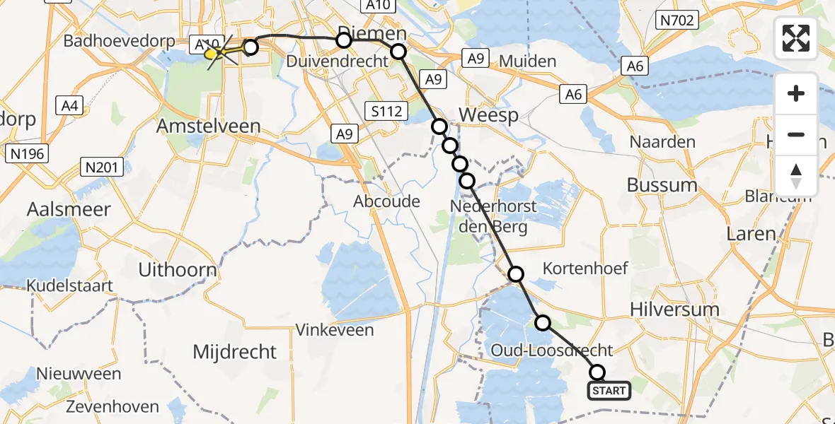 Routekaart van de vlucht: Lifeliner 1 naar VU Medisch Centrum Amsterdam