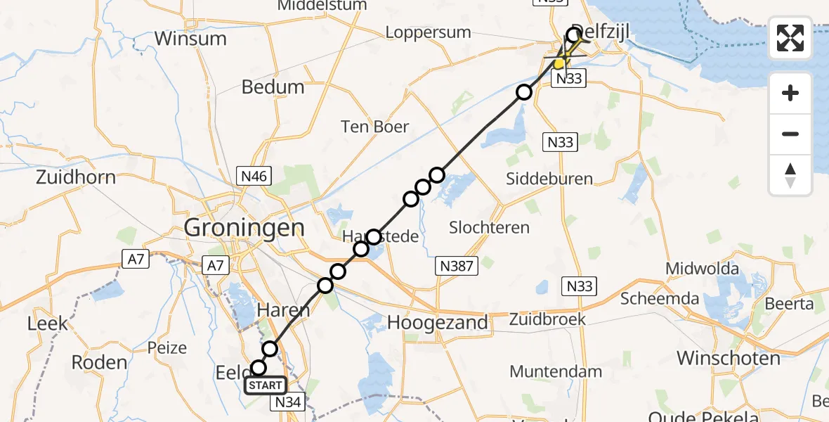 Routekaart van de vlucht: Lifeliner 4 naar Delfzijl