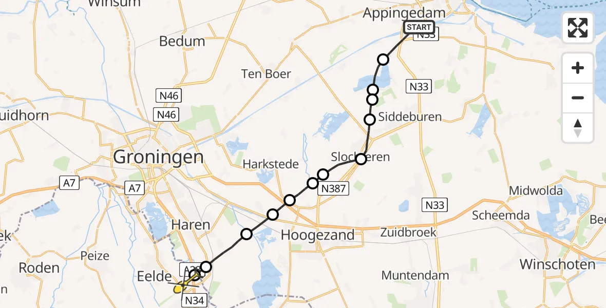 Routekaart van de vlucht: Lifeliner 4 naar Eelde