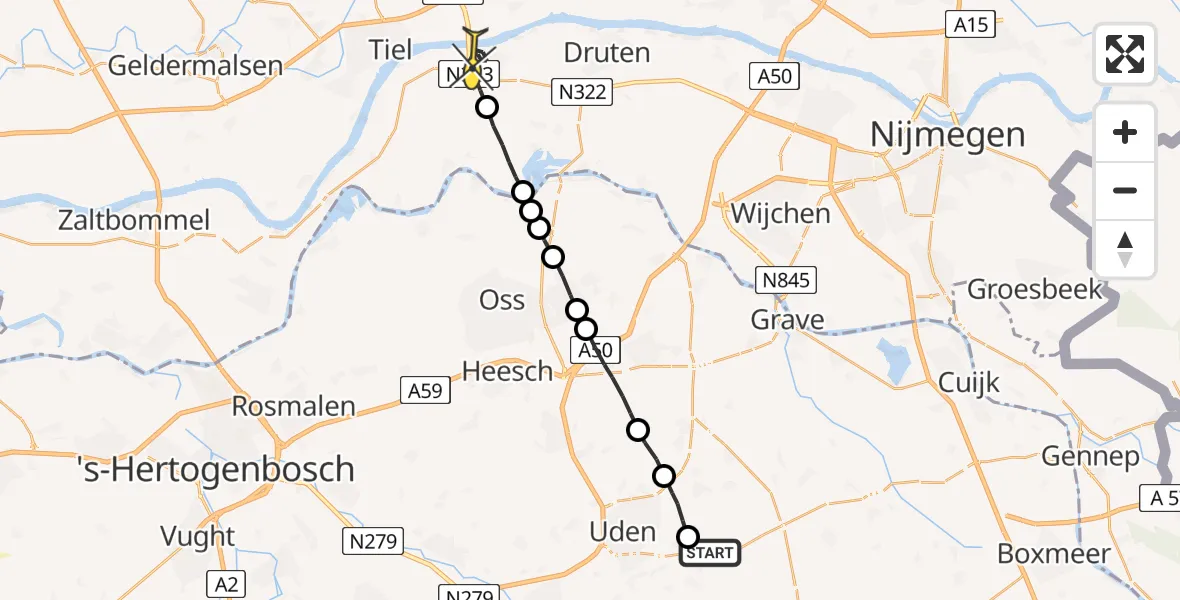 Routekaart van de vlucht: Lifeliner 3 naar Beneden-Leeuwen