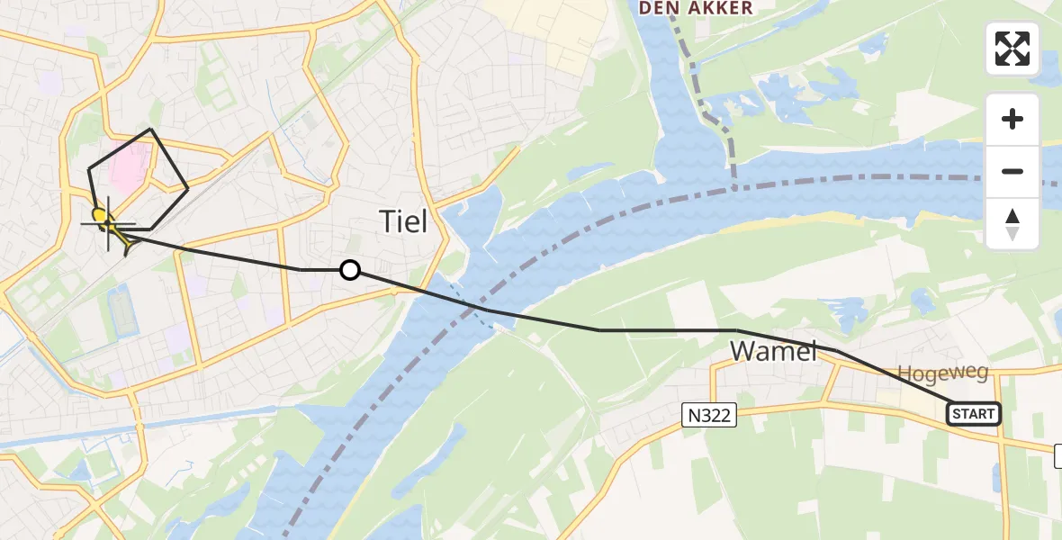 Routekaart van de vlucht: Lifeliner 3 naar Tiel