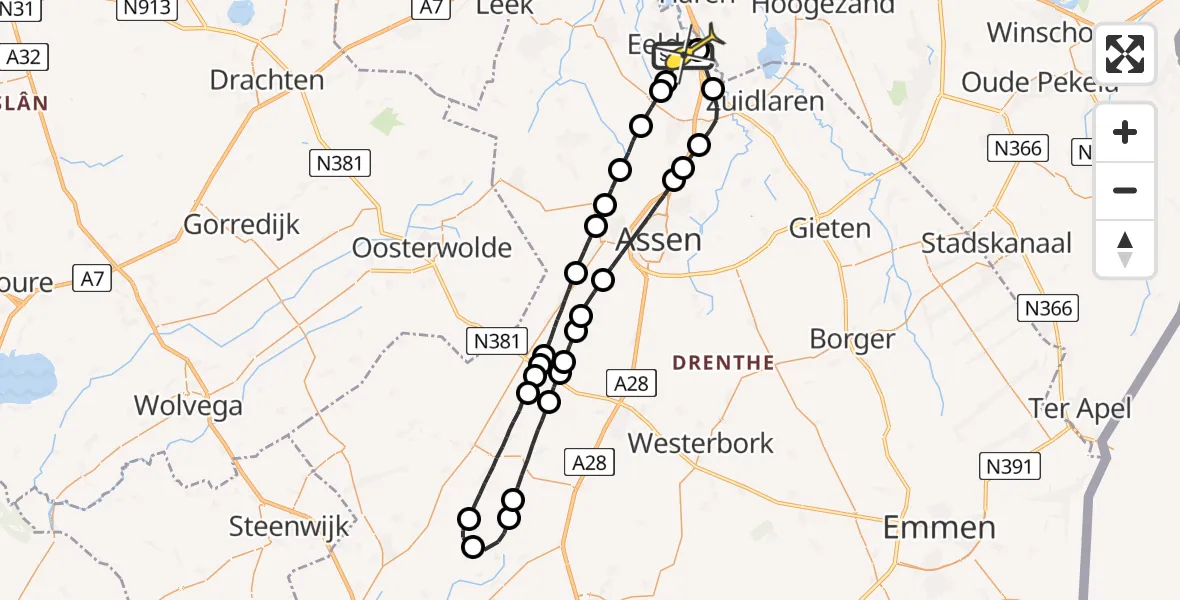 Routekaart van de vlucht: Lifeliner 4 naar Eelde