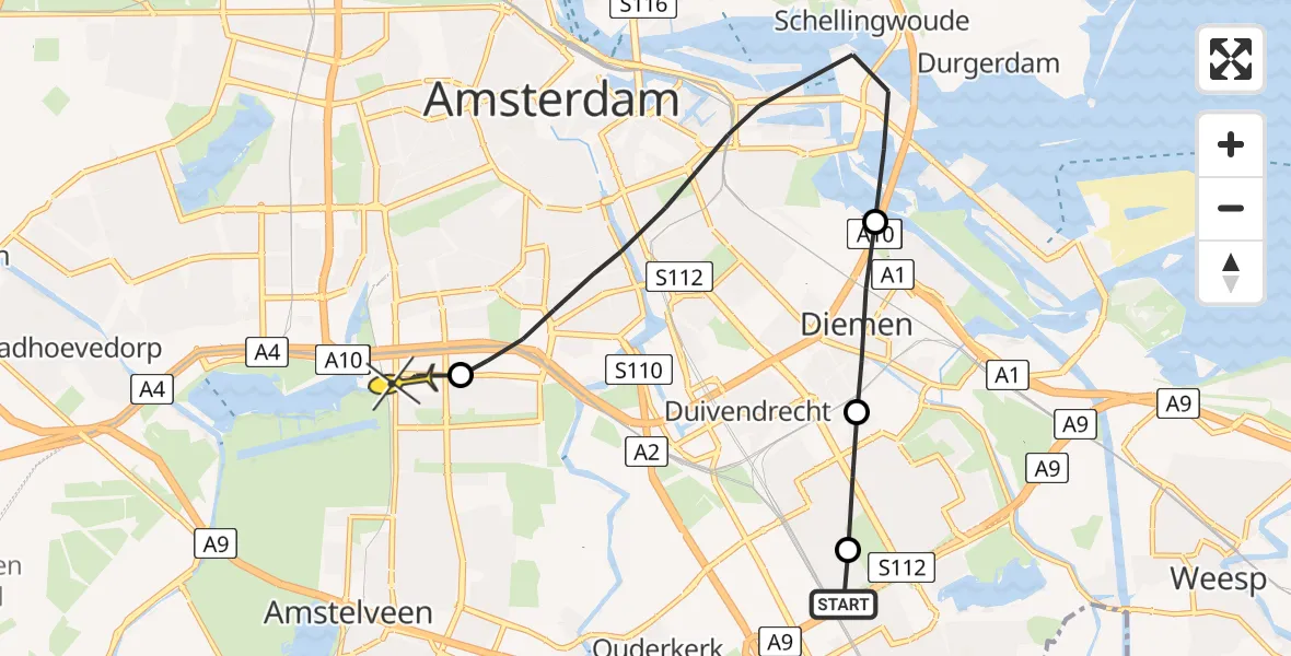 Routekaart van de vlucht: Lifeliner 1 naar VU Medisch Centrum Amsterdam