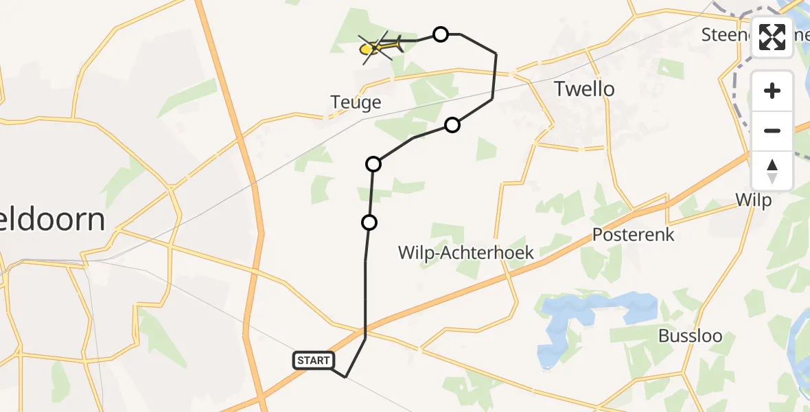 Routekaart van de vlucht: Lifeliner 3 naar Vliegveld Teuge