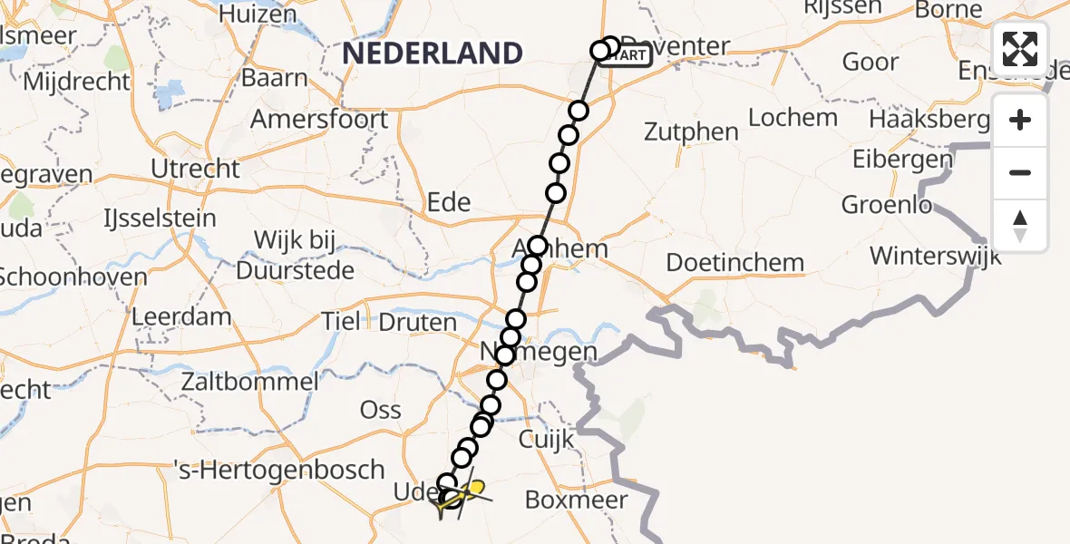 Routekaart van de vlucht: Lifeliner 3 naar Vliegbasis Volkel