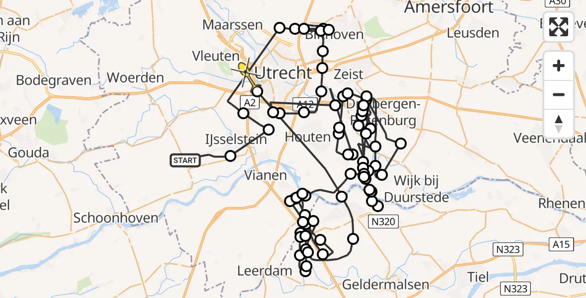 Routekaart van de vlucht: Politiehelikopter naar Utrecht