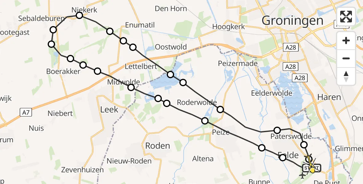 Routekaart van de vlucht: Lifeliner 4 naar Groningen Airport Eelde