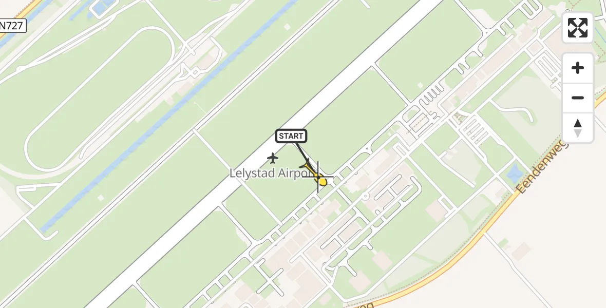 Vluchtroute Traumahelikopter van Lelystad Airport naar Lelystad Airport