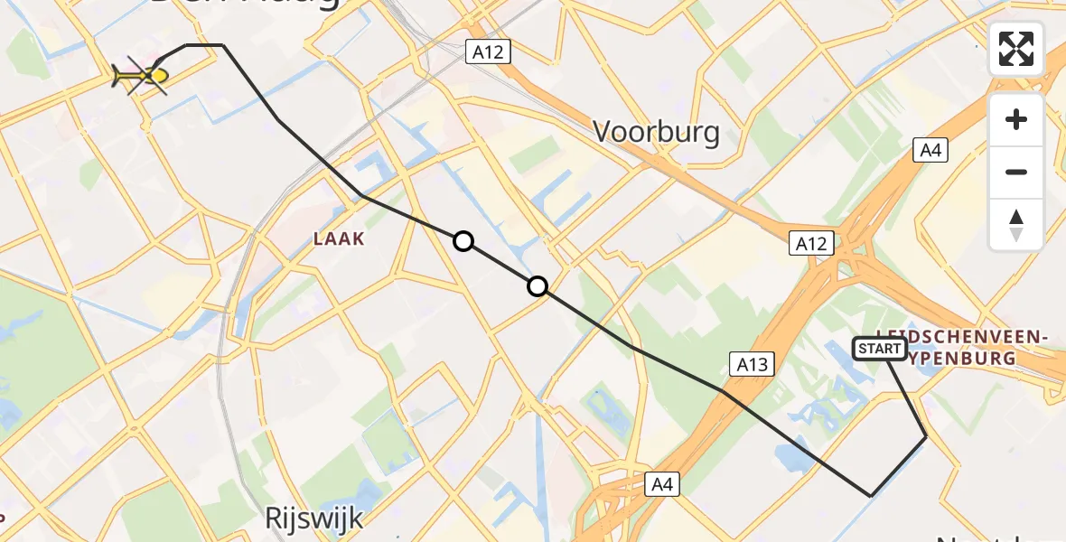 Routekaart van de vlucht: Lifeliner 2 naar Den Haag