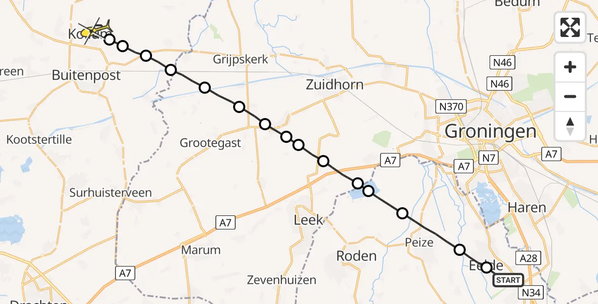 Routekaart van de vlucht: Lifeliner 4 naar Kollum