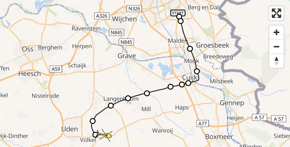 Routekaart van de vlucht: Lifeliner 3 naar Vliegbasis Volkel