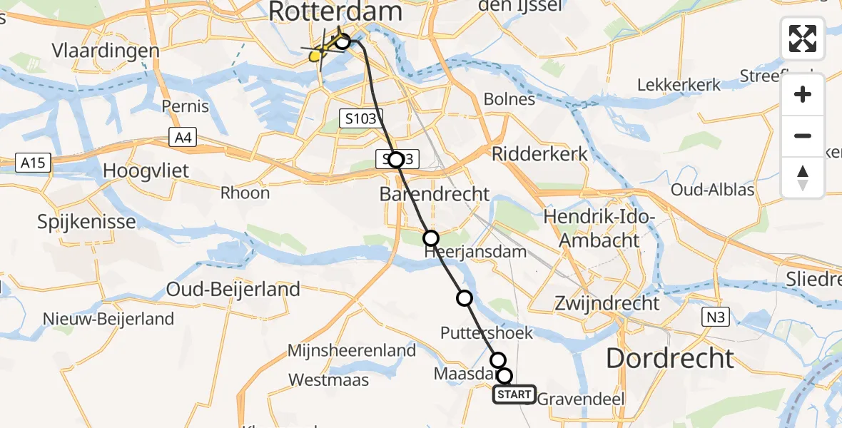 Routekaart van de vlucht: Lifeliner 1 naar Erasmus MC