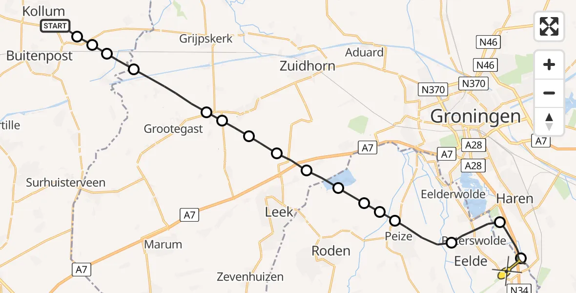 Routekaart van de vlucht: Lifeliner 4 naar Eelde