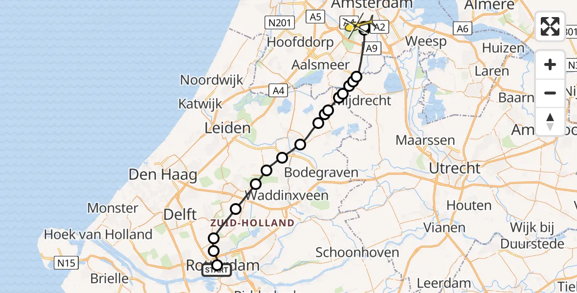 Routekaart van de vlucht: Lifeliner 1 naar VU Medisch Centrum Amsterdam