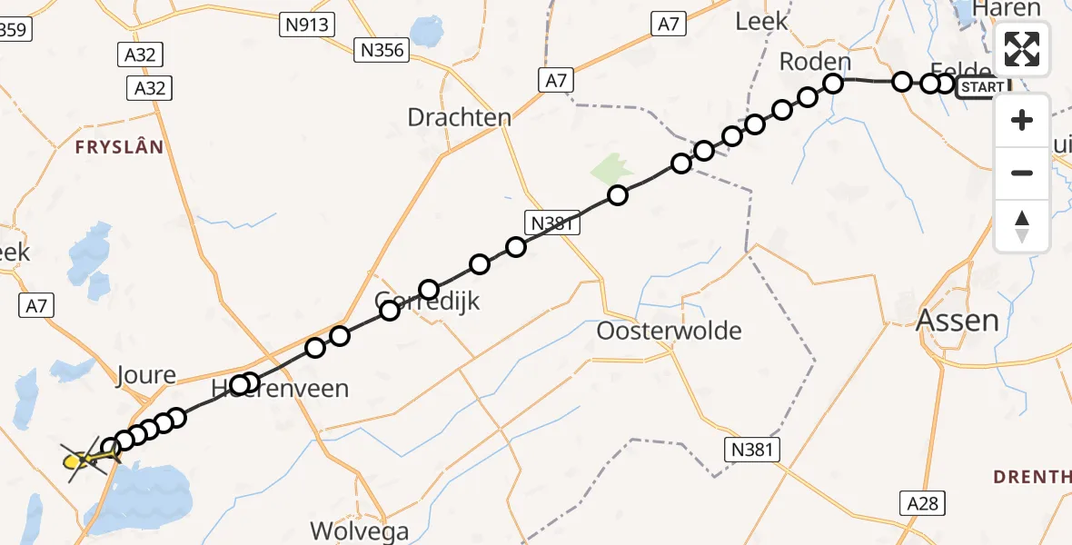 Routekaart van de vlucht: Lifeliner 4 naar Sint Nicolaasga