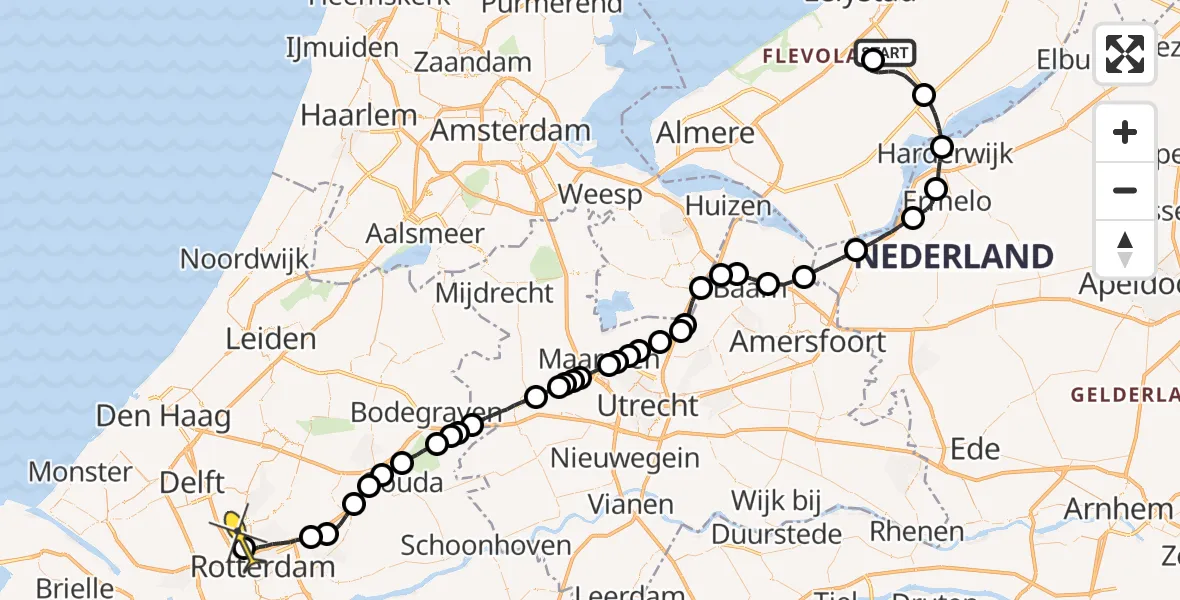 Routekaart van de vlucht: Traumaheli naar Rotterdam The Hague Airport