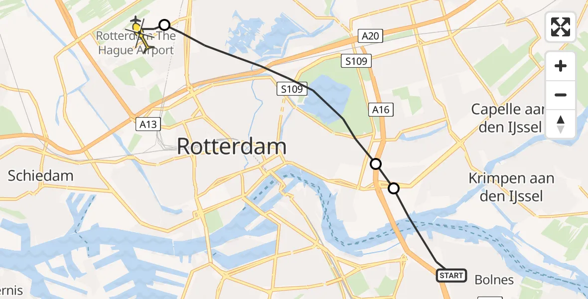 Routekaart van de vlucht: Lifeliner 2 naar Rotterdam The Hague Airport