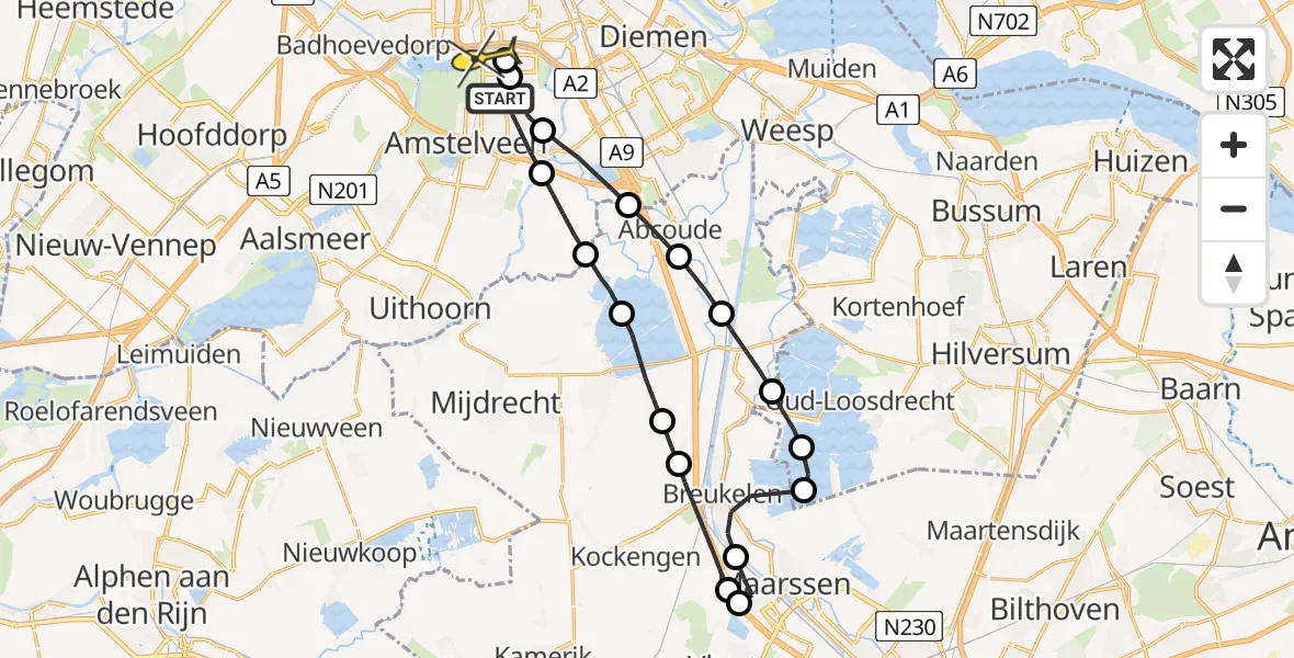 Routekaart van de vlucht: Lifeliner 1 naar VU Medisch Centrum Amsterdam