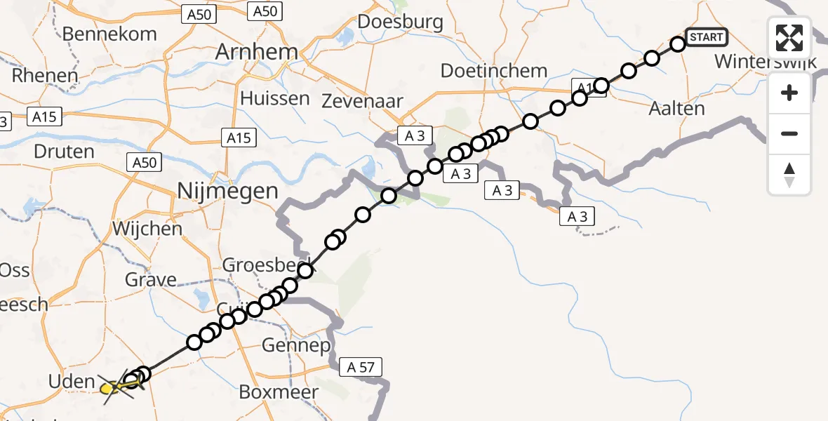 Routekaart van de vlucht: Lifeliner 3 naar Vliegbasis Volkel