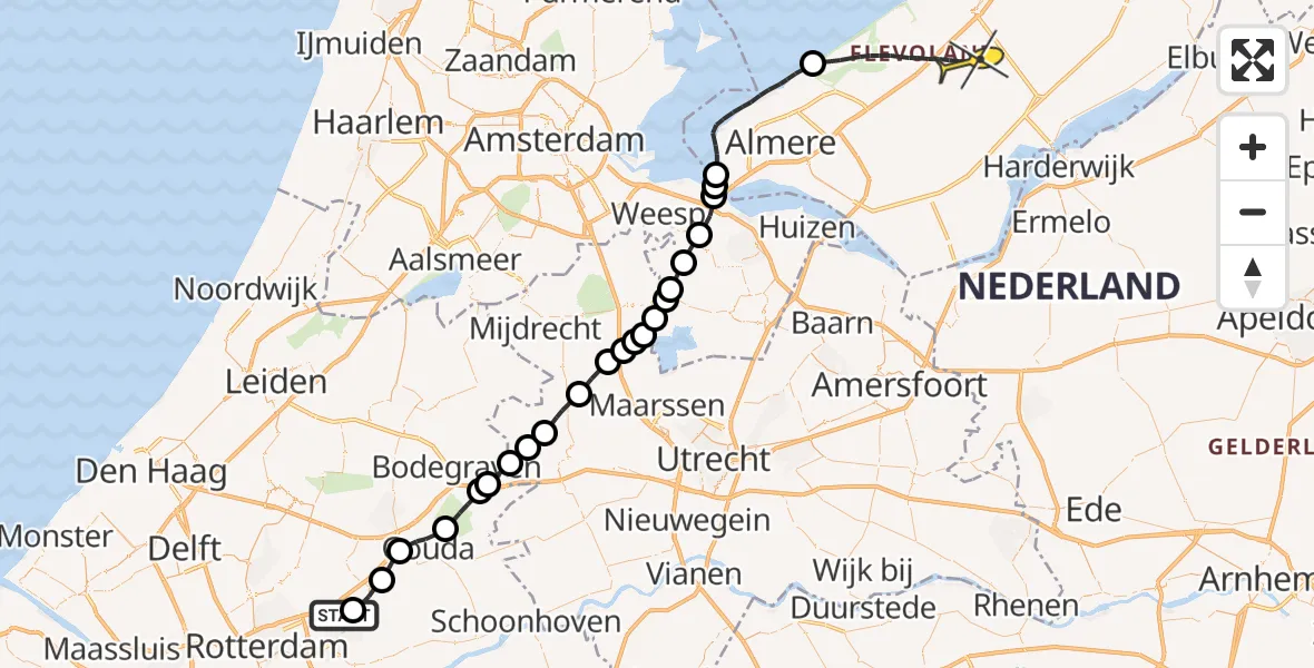 Routekaart van de vlucht: Traumaheli naar Lelystad