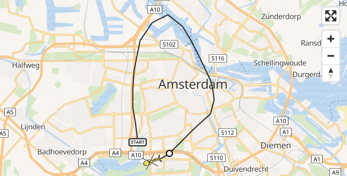 Routekaart van de vlucht: Lifeliner 1 naar VU Medisch Centrum Amsterdam