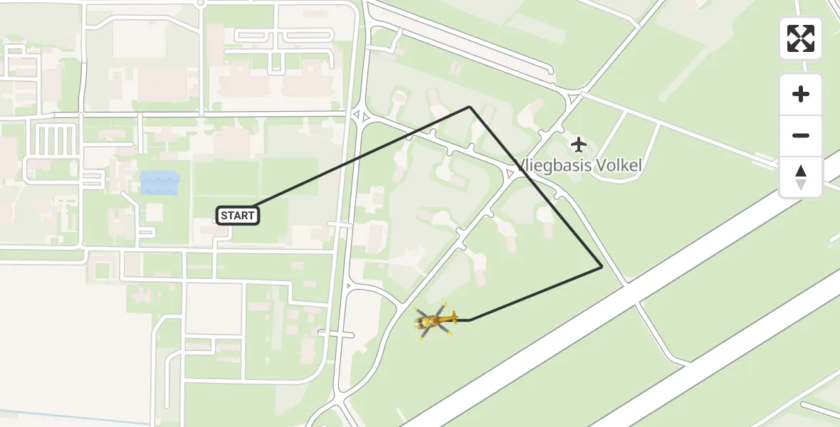 Vluchtroute Traumahelikopter Vliegbasis Volkel - Vliegbasis Volkel, 09 februari 2023, 16:56