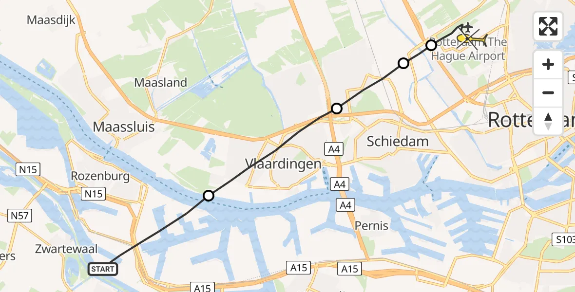 Routekaart van de vlucht: Lifeliner 2 naar Rotterdam The Hague Airport