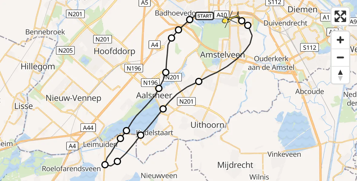 Routekaart van de vlucht: Lifeliner 1 naar VU Medisch Centrum Amsterdam