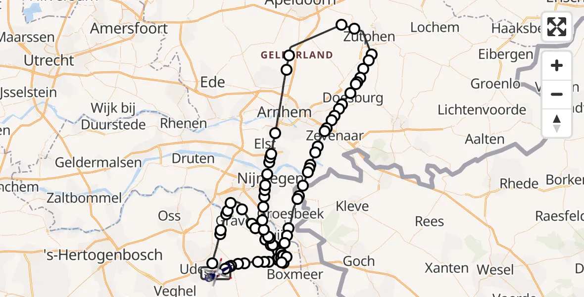 Vluchtroute Politiehelikopter Vliegbasis Volkel - Vliegbasis Volkel, 10 februari 2023, 11:44