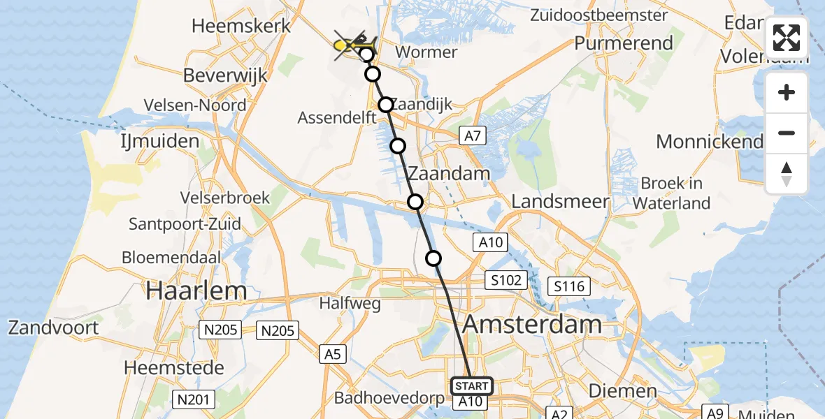 Routekaart van de vlucht: Lifeliner 1 naar Krommenie