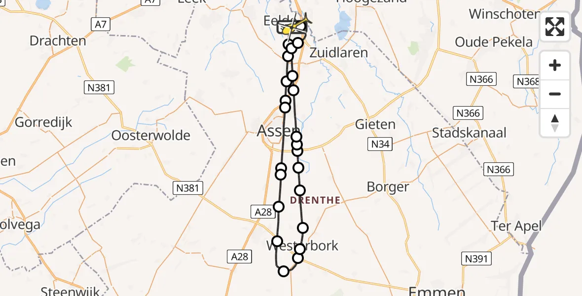 Routekaart van de vlucht: Lifeliner 4 naar Groningen Airport Eelde