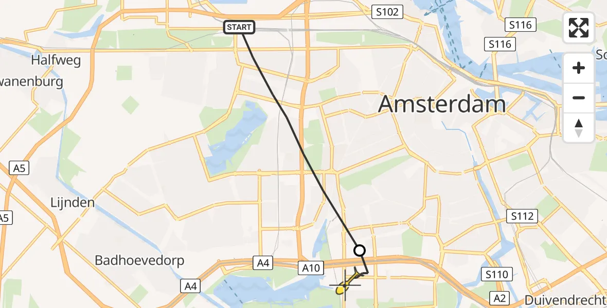 Routekaart van de vlucht: Lifeliner 1 naar VU Medisch Centrum Amsterdam