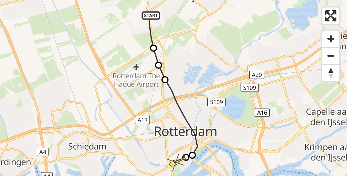 Routekaart van de vlucht: Lifeliner 2 naar Erasmus MC