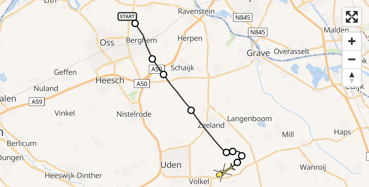 Routekaart van de vlucht: Politieheli naar Vliegbasis Volkel