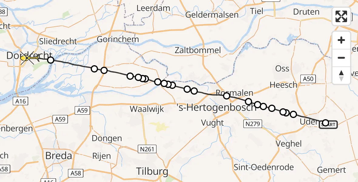 Routekaart van de vlucht: Lifeliner 3 naar Dordrecht