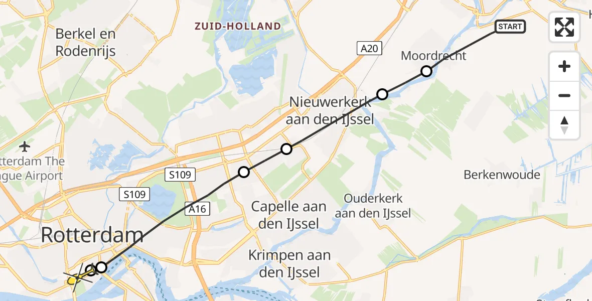 Routekaart van de vlucht: Lifeliner 2 naar Erasmus MC