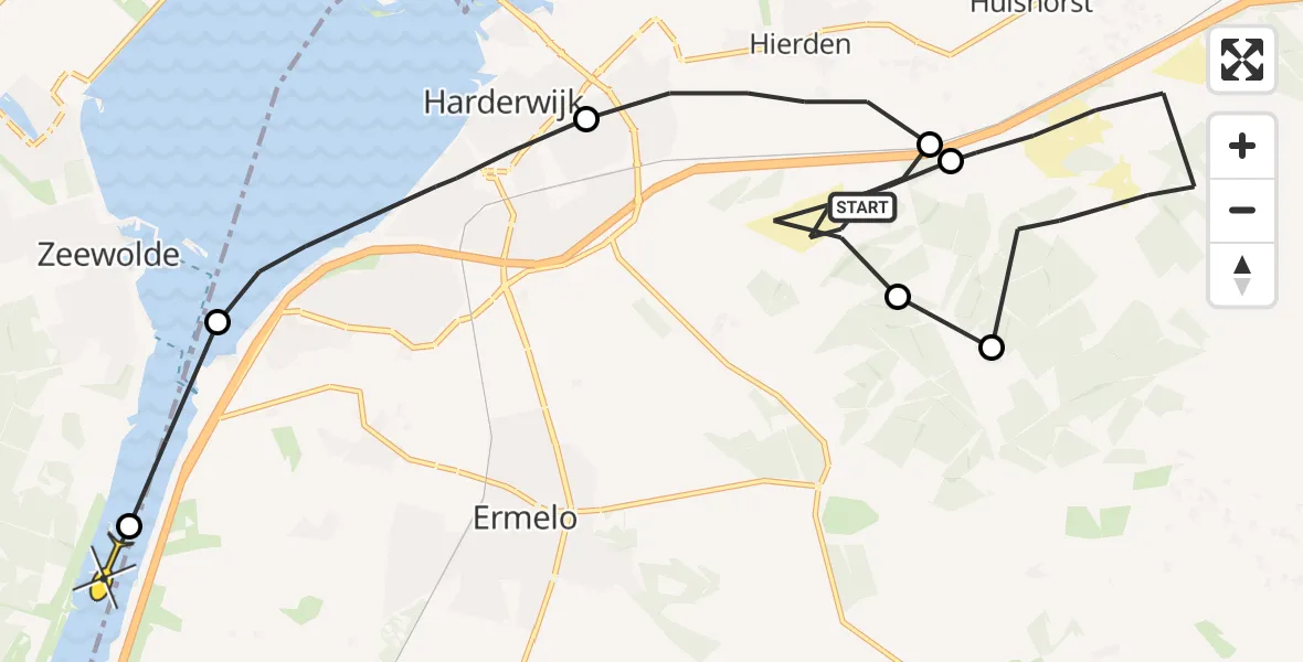 Routekaart van de vlucht: Politieheli naar Zeewolde