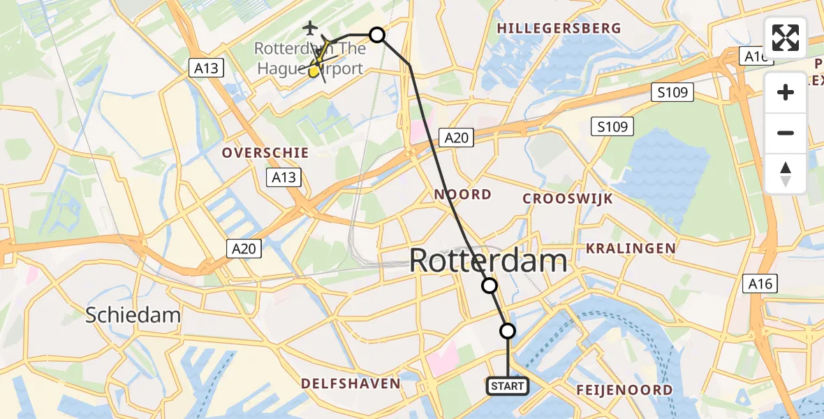 Routekaart van de vlucht: Lifeliner 2 naar Rotterdam The Hague Airport