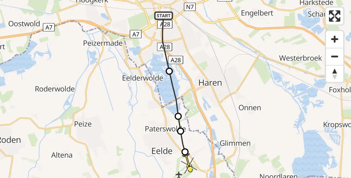 Routekaart van de vlucht: Lifeliner 4 naar Groningen Airport Eelde