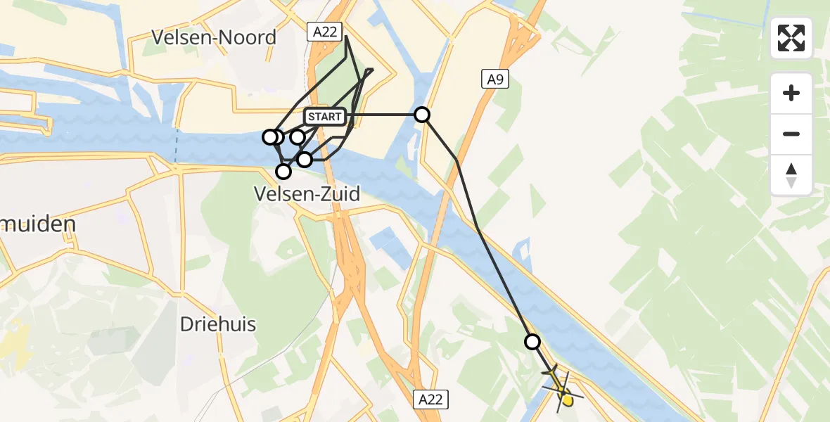 Routekaart van de vlucht: Politieheli naar Velsen-Zuid