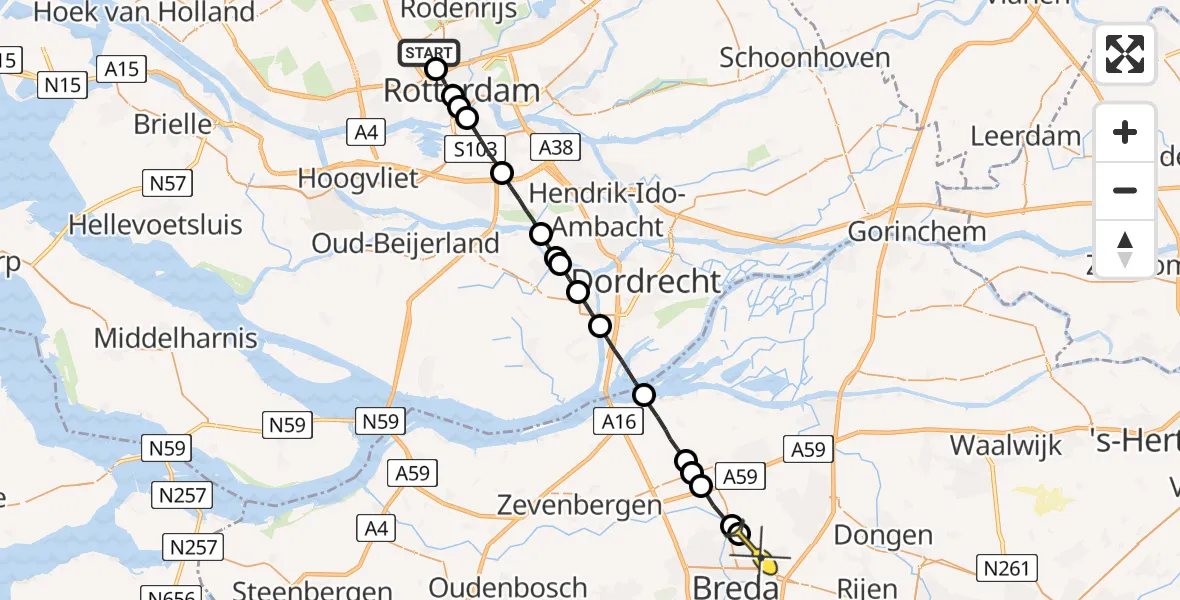 Routekaart van de vlucht: Lifeliner 2 naar Teteringen