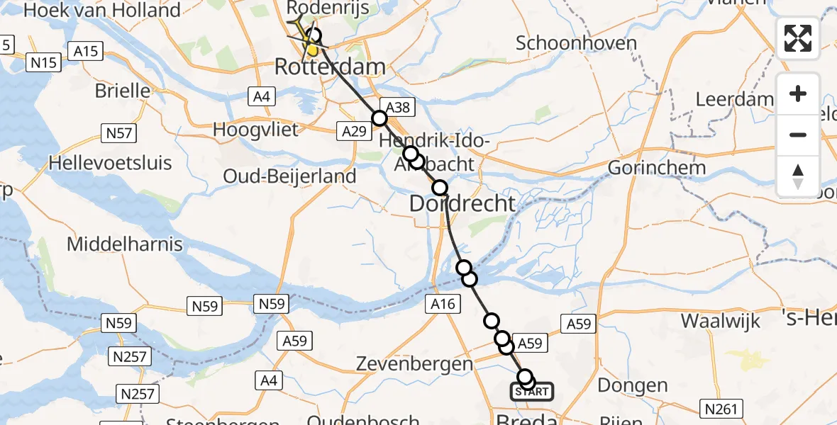 Routekaart van de vlucht: Lifeliner 2 naar Rotterdam The Hague Airport