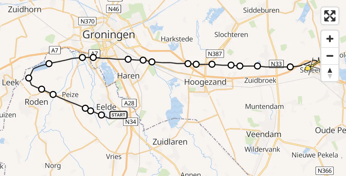 Routekaart van de vlucht: Lifeliner 4 naar Scheemda