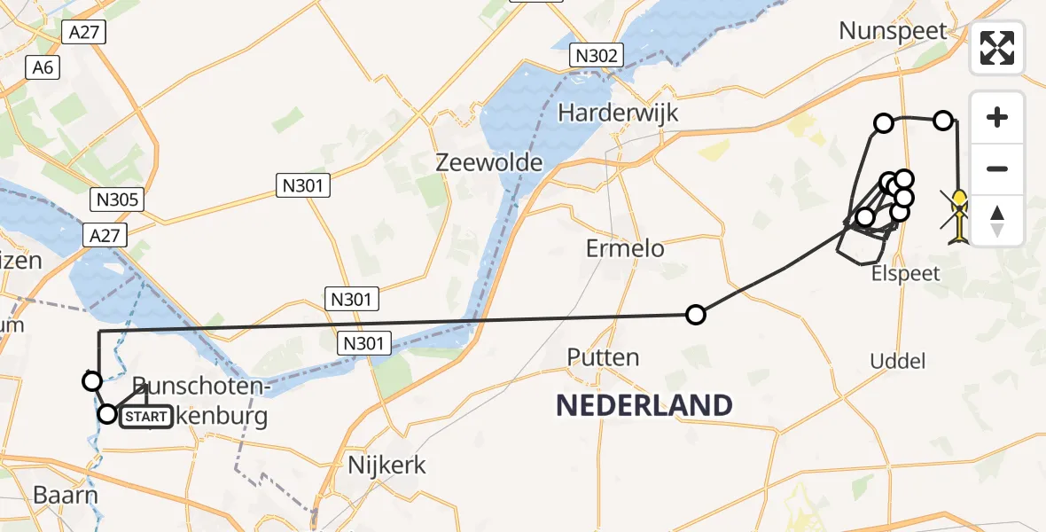 Routekaart van de vlucht: Politiehelikopter naar Vierhouten