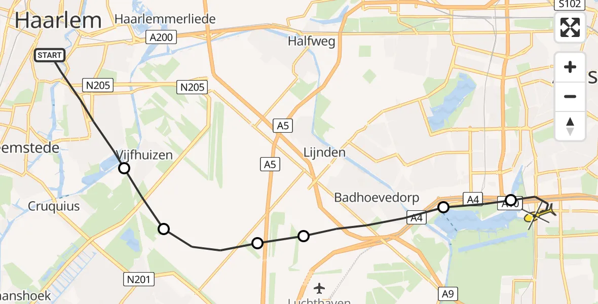 Routekaart van de vlucht: Lifeliner 1 naar VU Medisch Centrum Amsterdam