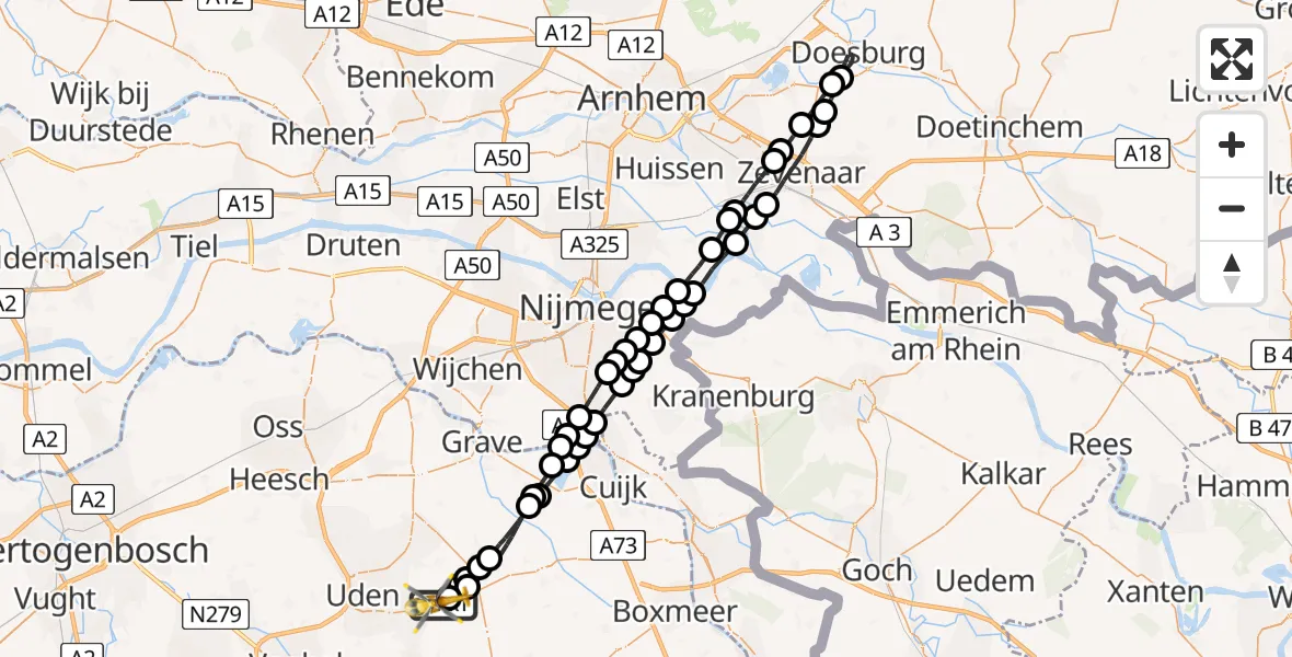 Vluchtroute Traumahelikopter Vliegbasis Volkel - Vliegbasis Volkel, 10 februari 2023, 20:12